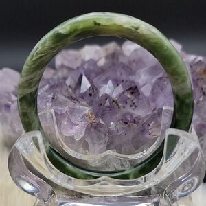 Natural Green Jade Stone Bangle Bracelet – Polished Round Gemstone Cuff 2.55"